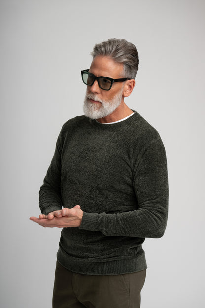 BAYVIEW- Dark Green Chenille Crewneck Sweater