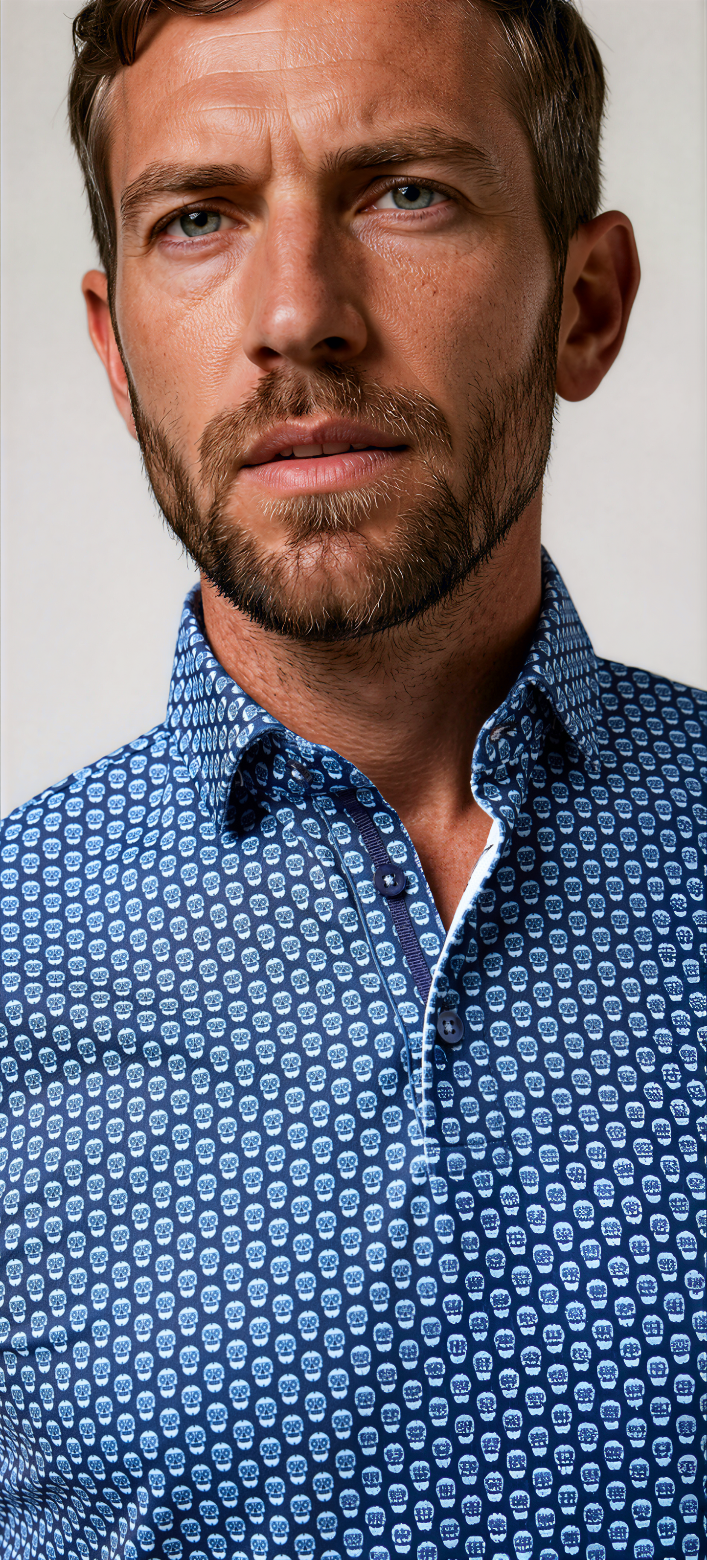 APEX - Dark Navy Skull Print Stretch Polo