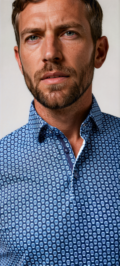 APEX - Dark Navy Skull Print Stretch Polo