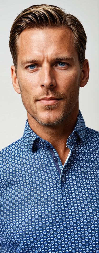 APEX - Dark Navy Skull Print Stretch Polo