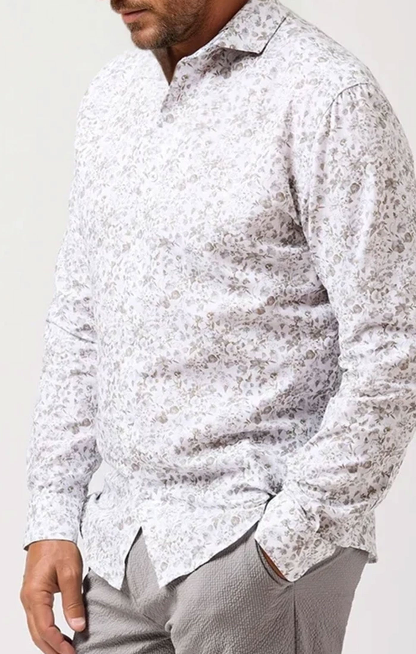 BUONASERA - Beige Clubhouse Floral Linen Shirt