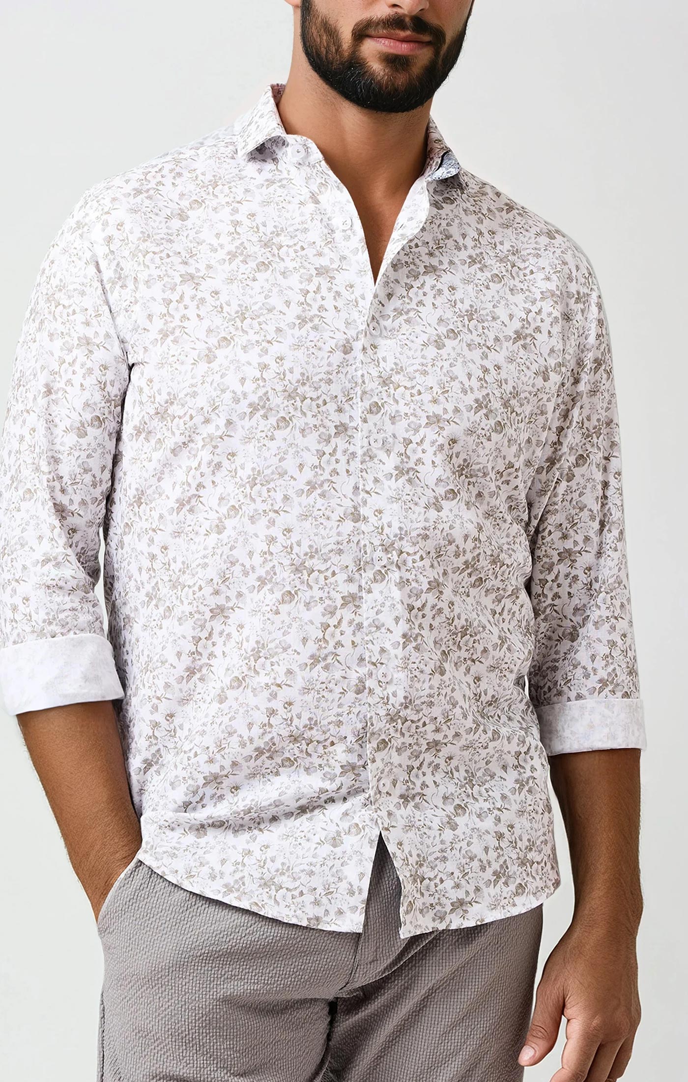 BUONASERA - Beige Clubhouse Floral Linen Shirt