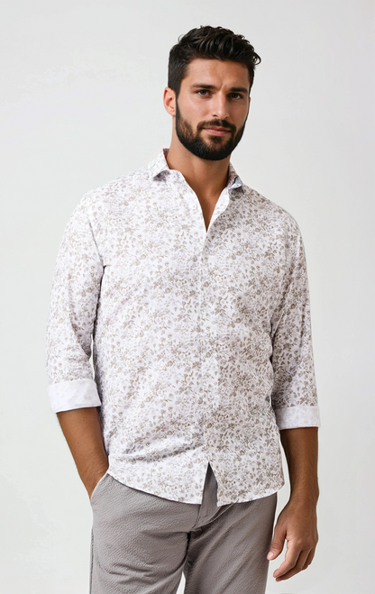 BUONASERA - Beige Clubhouse Floral Linen Shirt