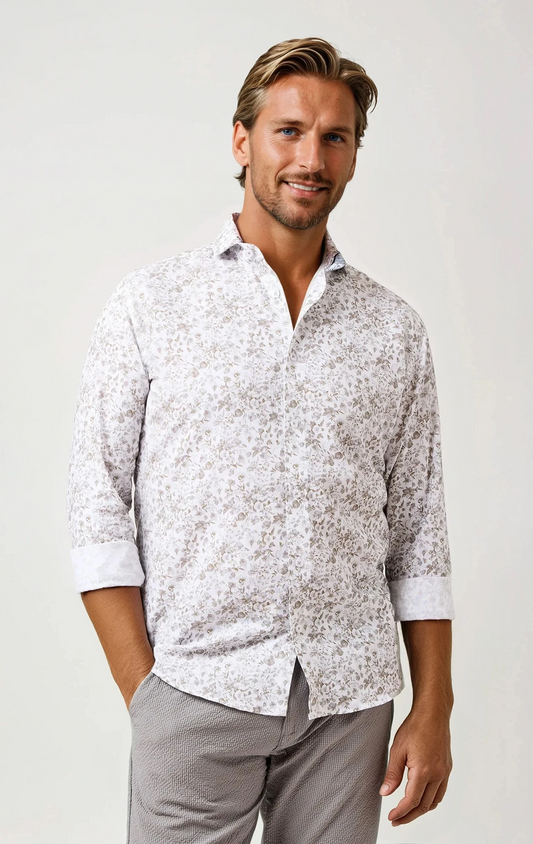 BUONASERA - Beige Clubhouse Floral Linen Shirt