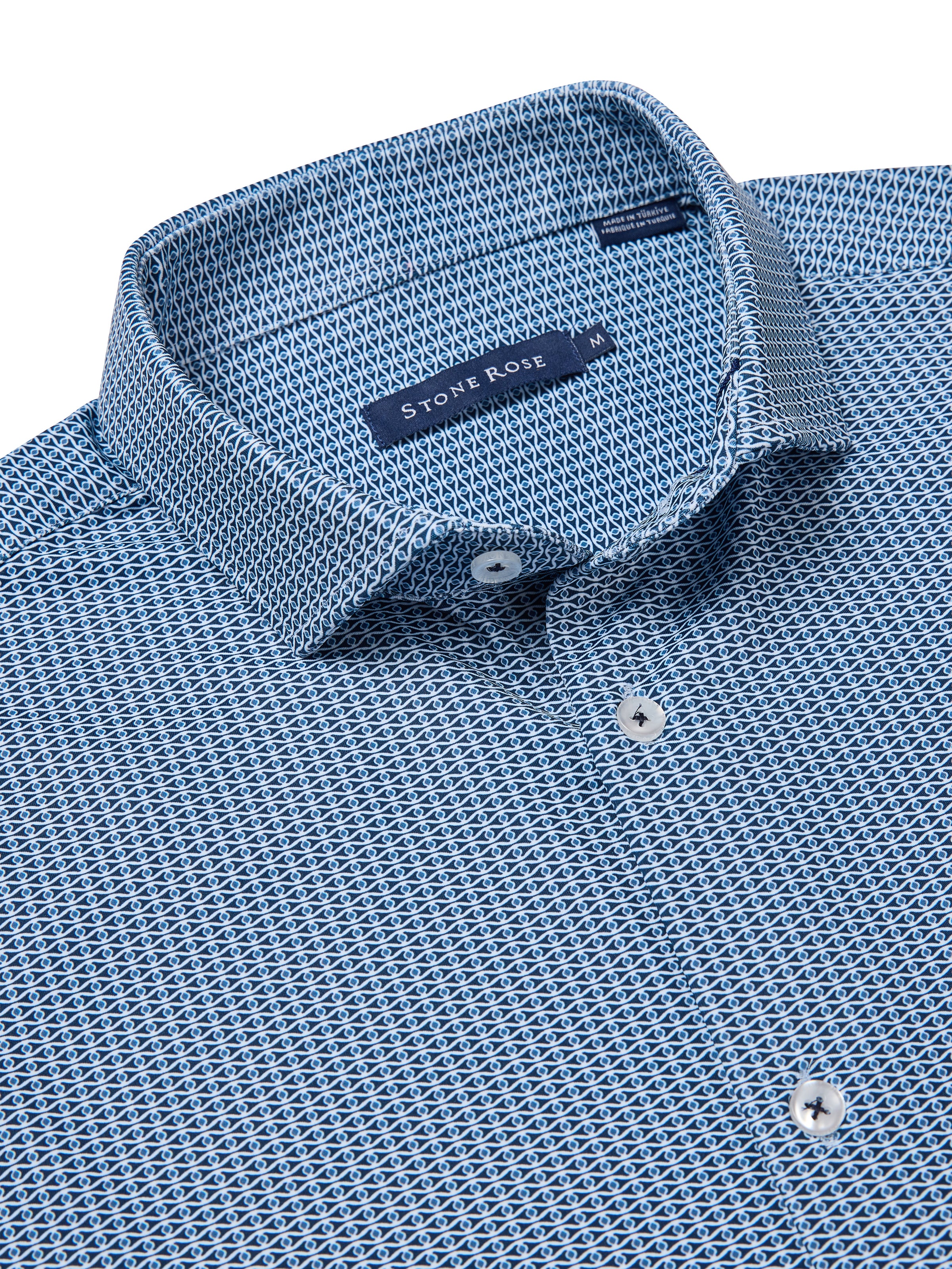 Apex Dark Navy Clasp Geometric Shirt – Men's Performance Stretch