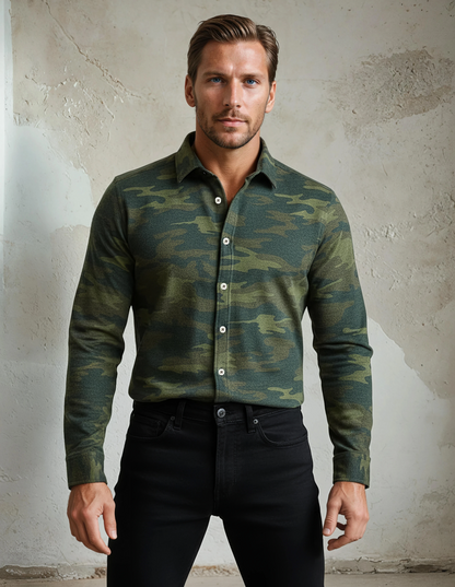 Green Camouflage Print Jersey Shirt