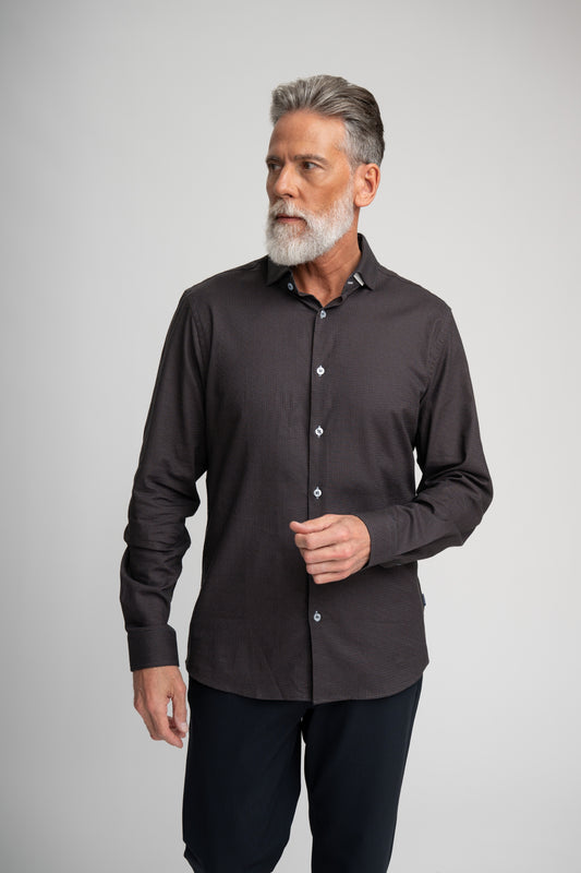 Nova - Dark Red Mini-Weave Twill Shirt