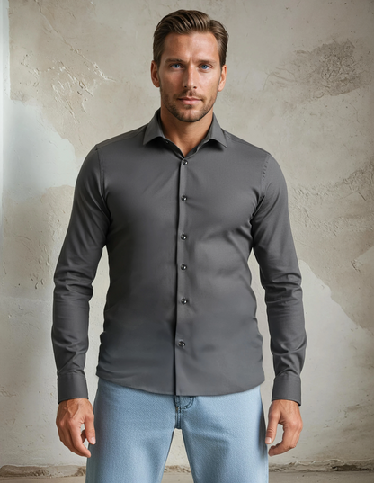 Charcoal Solid Woven Drytouch Shirt
