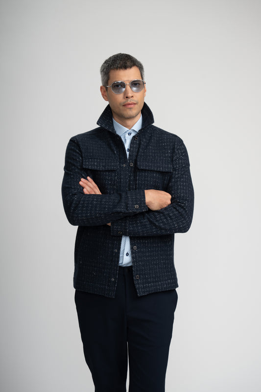 HUNTER - Dark Navy Knit Houndstooth Jacket