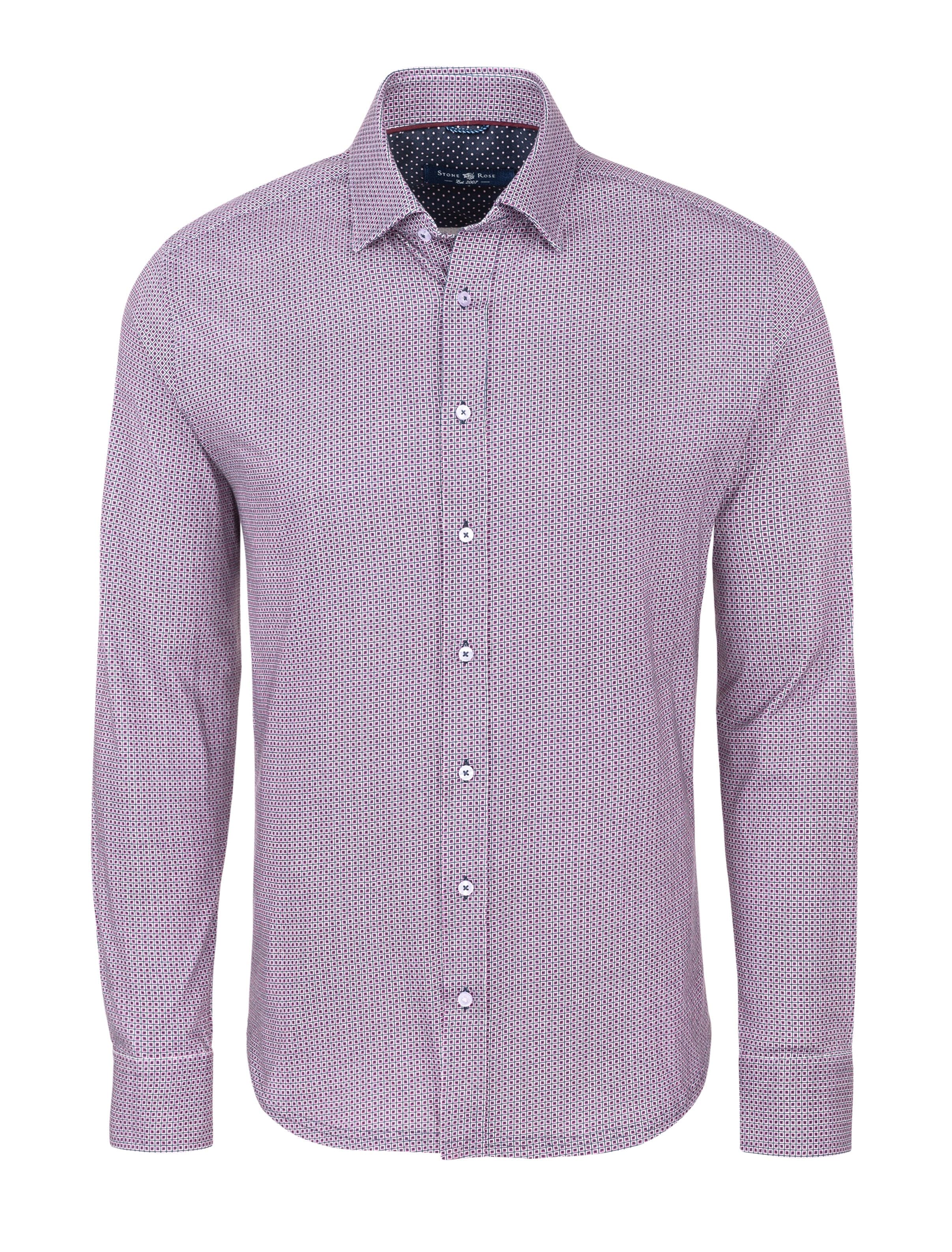 Pink Geometric Knit Long Sleeve Shirt for Men | Stylish Textured