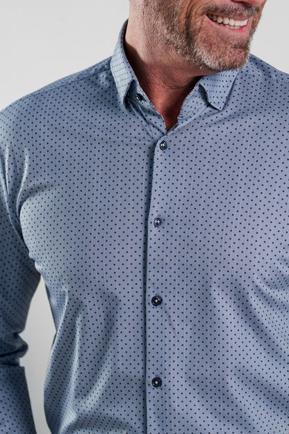 APEX - Medium Blue Micro Dot Long Sleeve Shirt