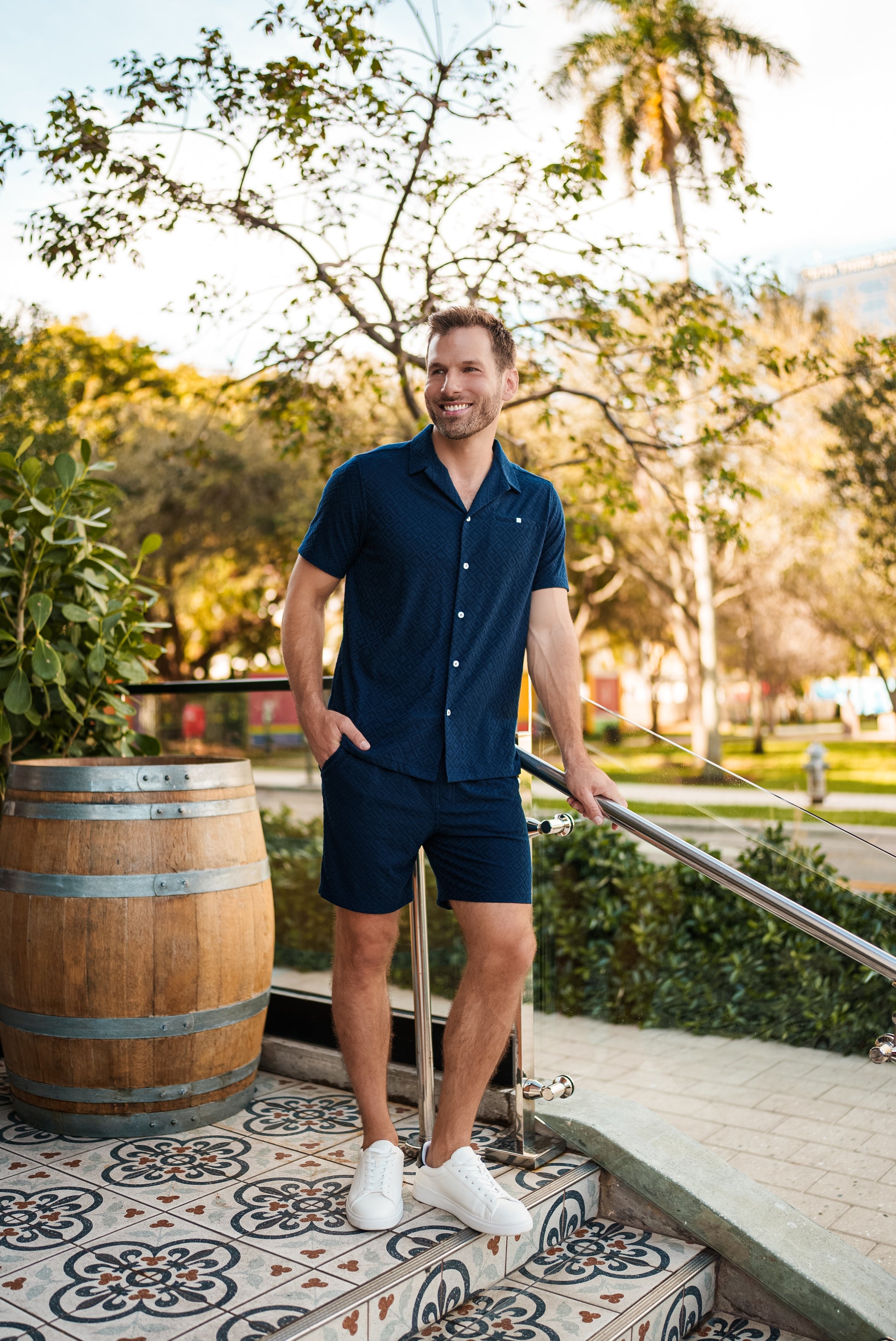 Navy Diamond Geo Jacquard Shorts for Men | Breathable Performance Summer Shorts Navy Diamond Geo Jacquard Shorts for Men | Breathable Performance Summer Shorts