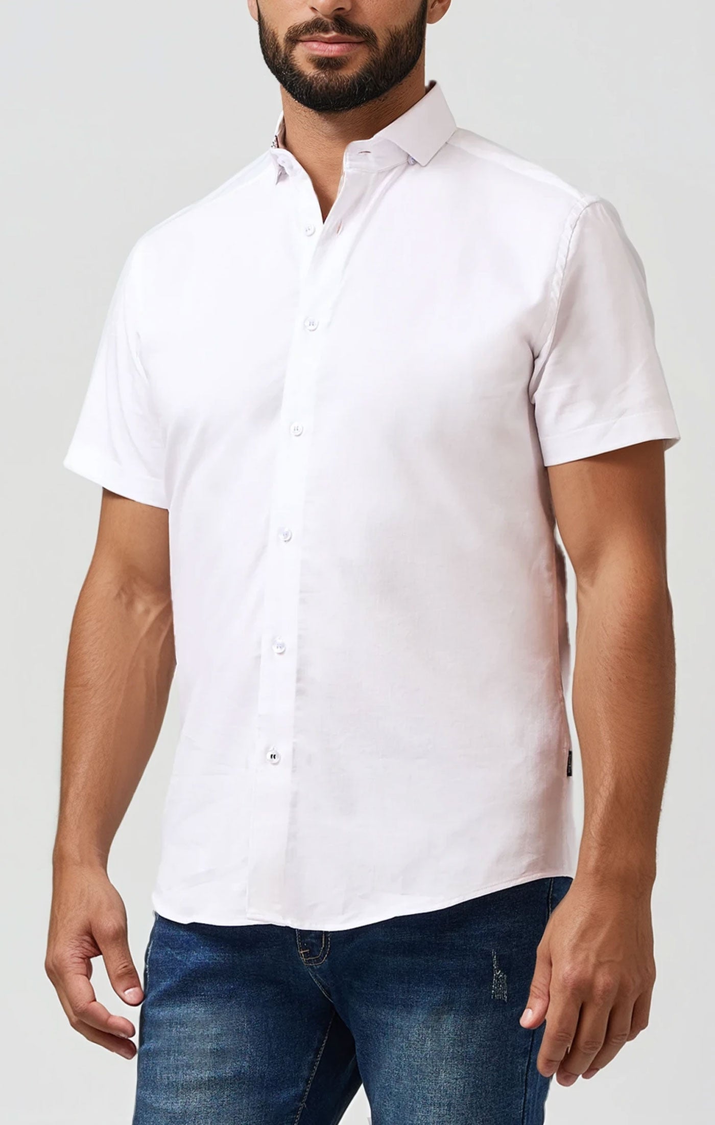 Monarch White Edge Short Sleeve Shirt Mens Premium Button-Down | Stone Rose White / XXXL Monarch White Edge Short Sleeve Shirt Mens Premium Button-Down | Stone Rose White / XXXL