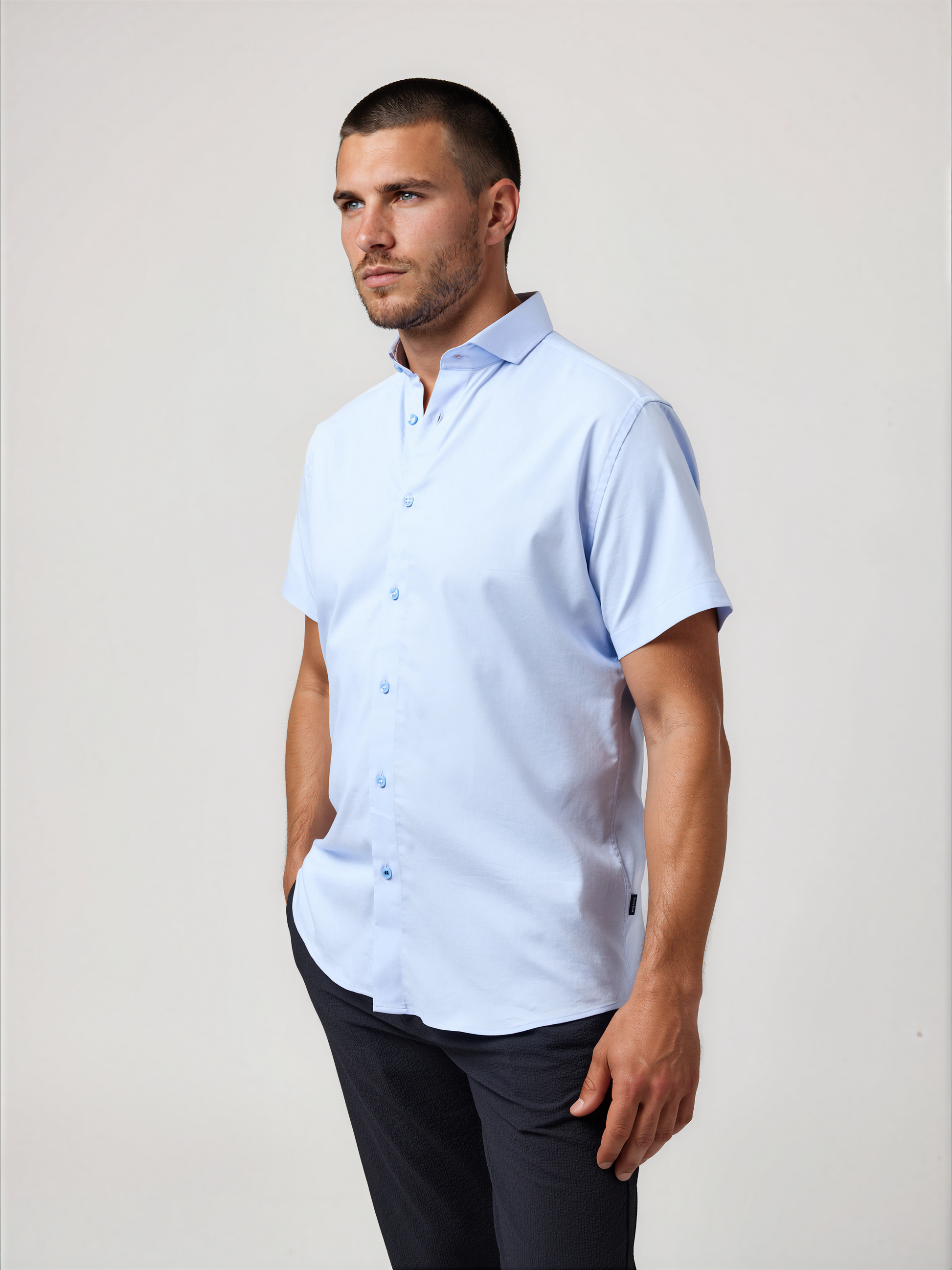 Monarch - Light Blue Edge Short Sleeve Shirt