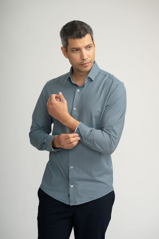 APEX - Dark Green Micro Stripe Shirt