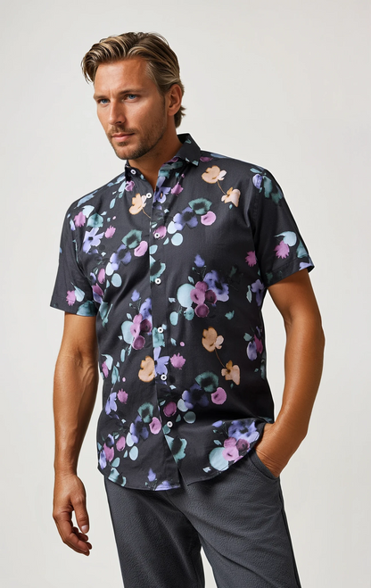 NOVA - Charcoal Watercolor Floral Shirt