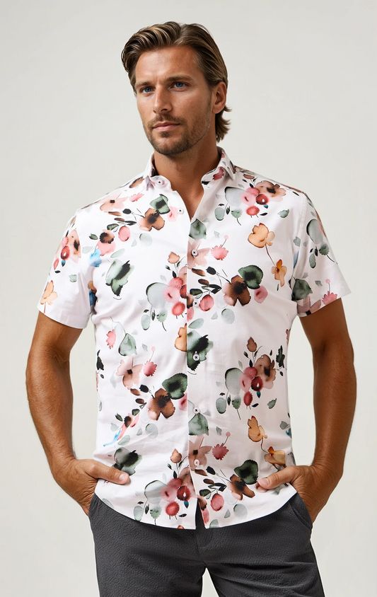 NOVA - White Watercolor Floral Shirt