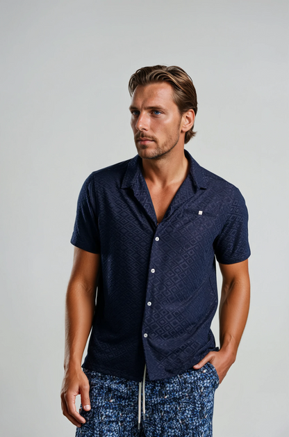 PALMA -  Navy Diamond Geo Resort Shirt