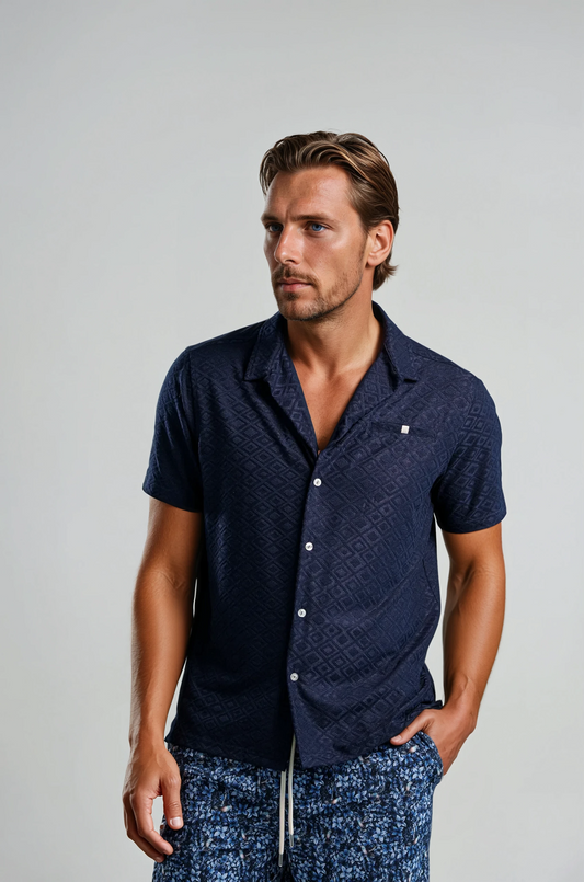 PALMA -  Navy Diamond Geo Resort Shirt
