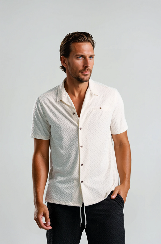 PALMA -  Light Beige Diamond Geo Resort Shirt