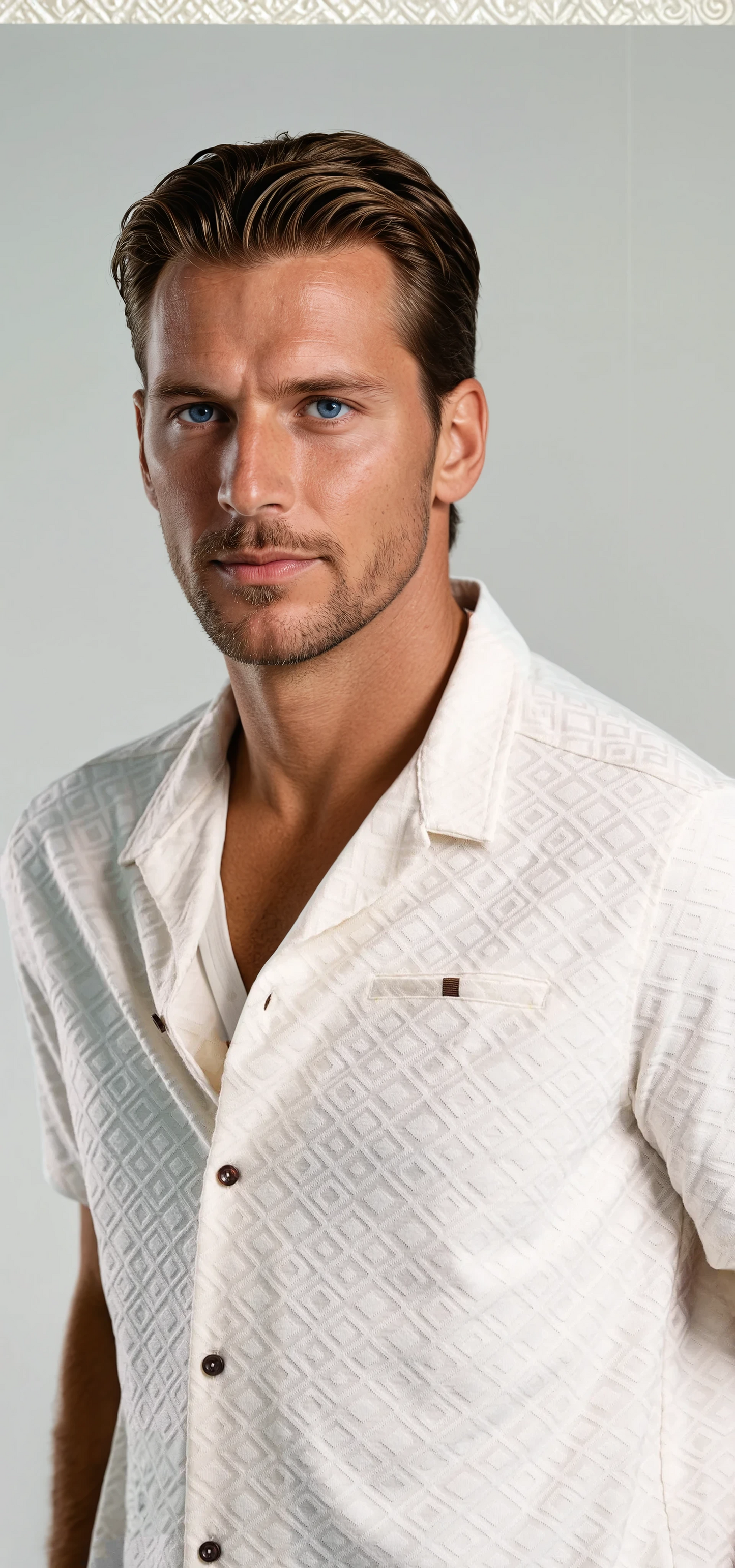 PALMA -  Light Beige Diamond Geo Resort Shirt