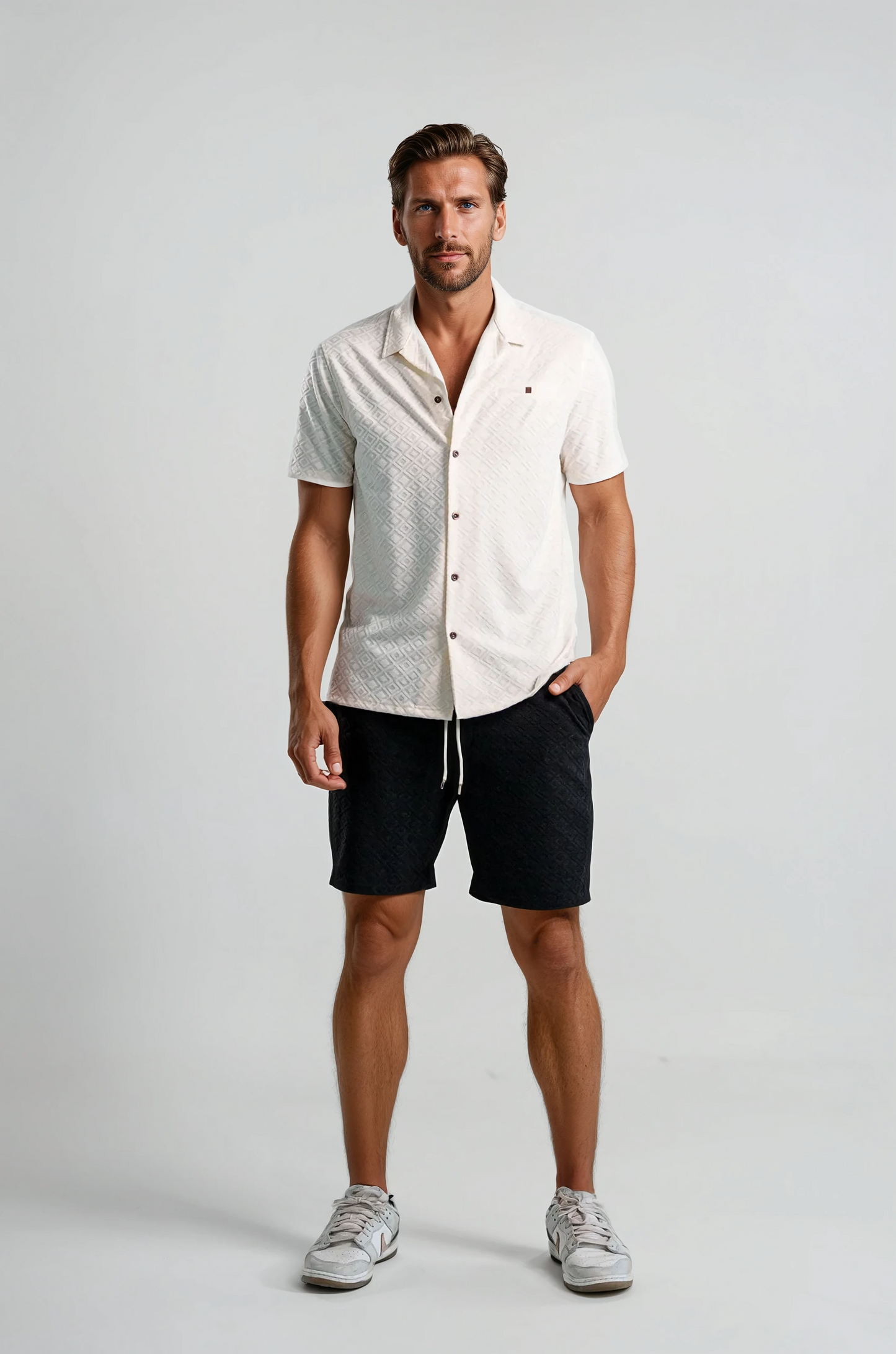 PALMA -  Light Beige Diamond Geo Resort Shirt