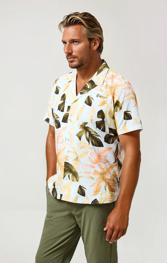 BUONASERA - Green Big Floral Linen Shirt