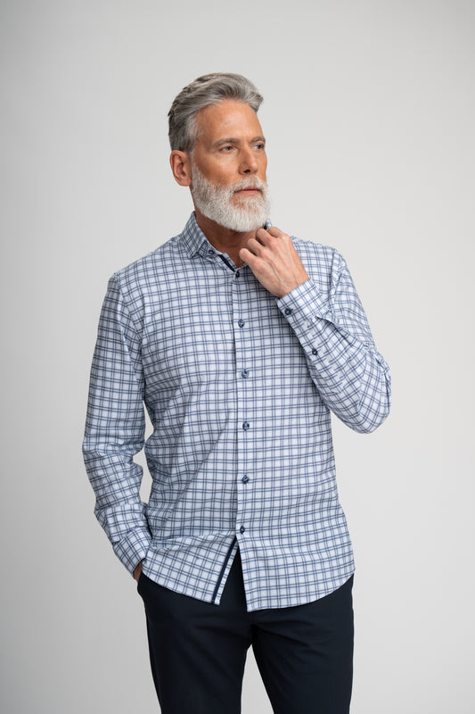 NOVA - Blue Modern Twill Check Shirt