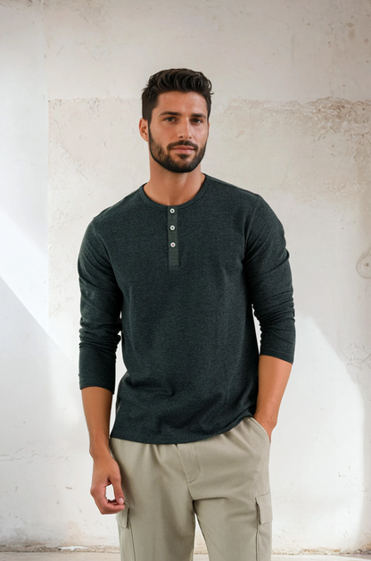 TRAILBLAZER - Charcoal Solid 3 Buttons Henley