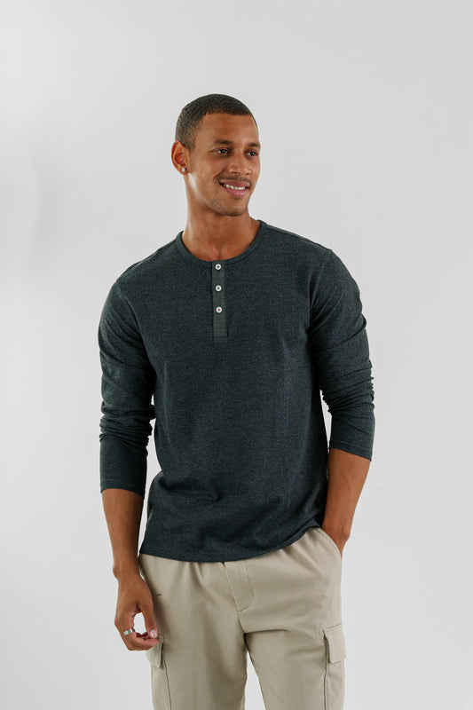 TRAILBLAZER - Charcoal Solid 3 Buttons Henley