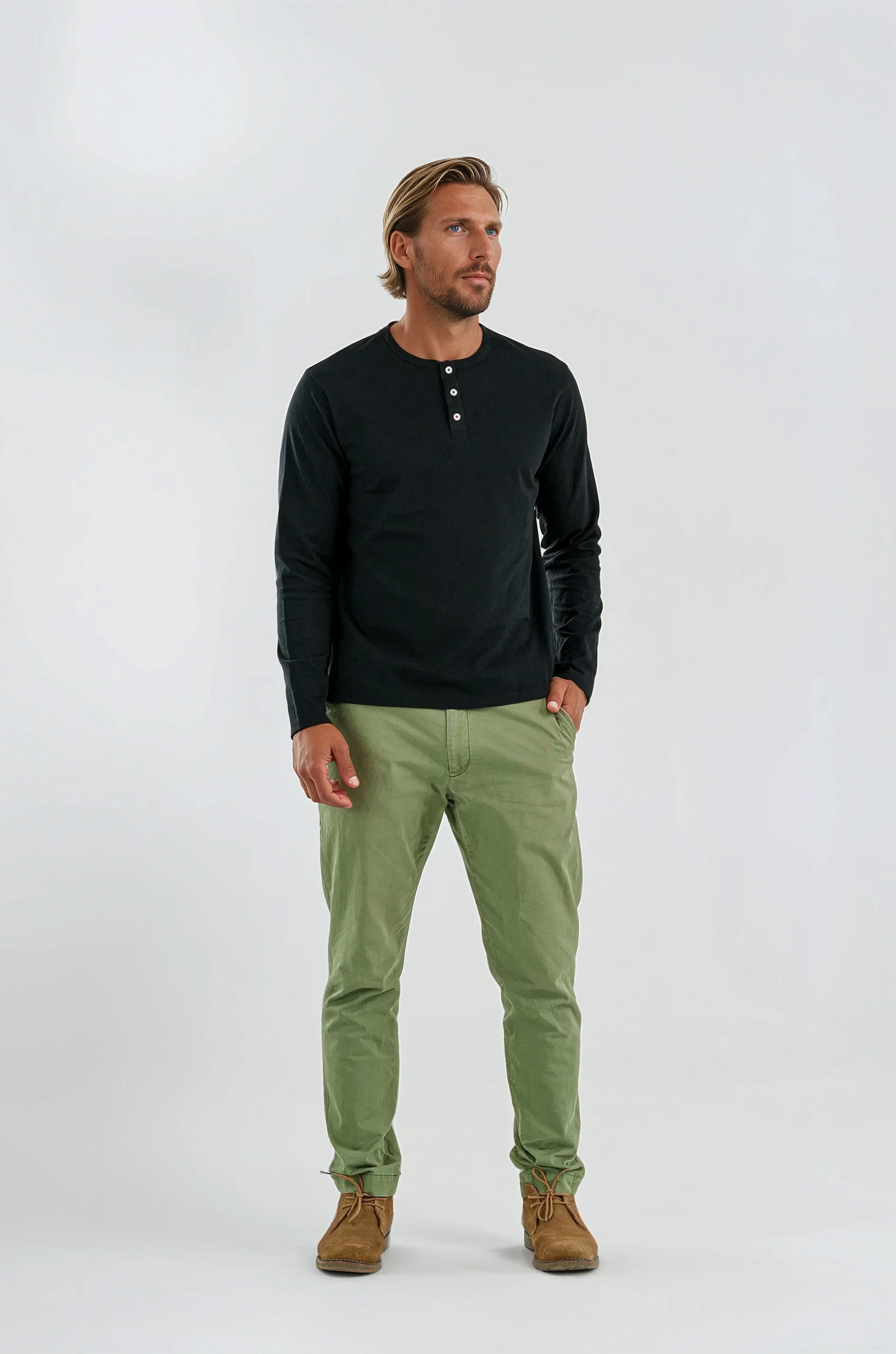 TRAILBLAZER - Black Solid 3 Buttons Henley