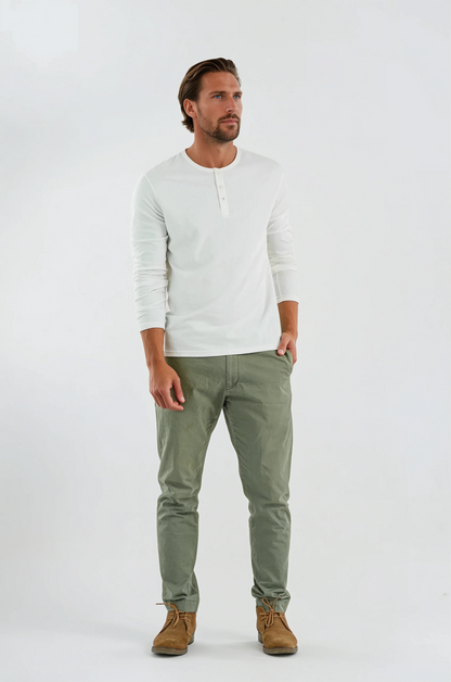 TRAILBLAZER - White Solid 3 Buttons Henley