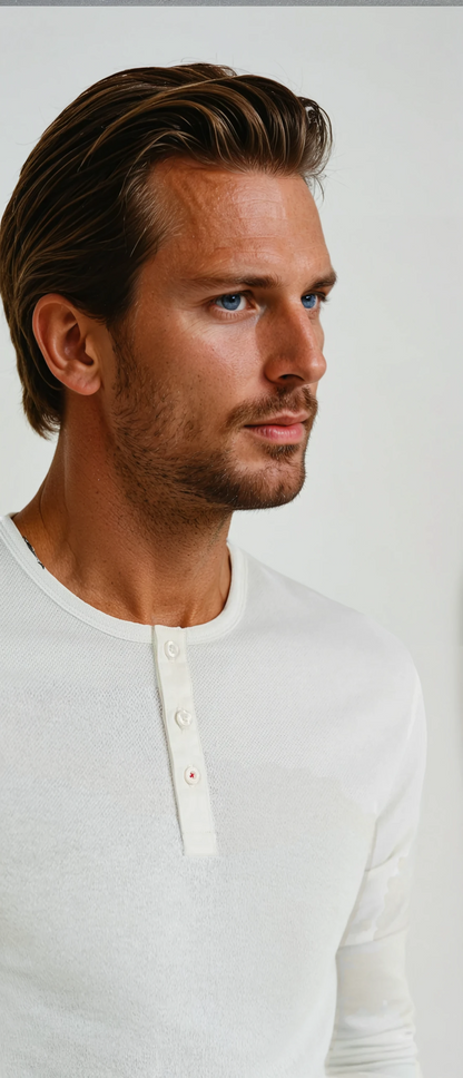 TRAILBLAZER - White Solid 3 Buttons Henley