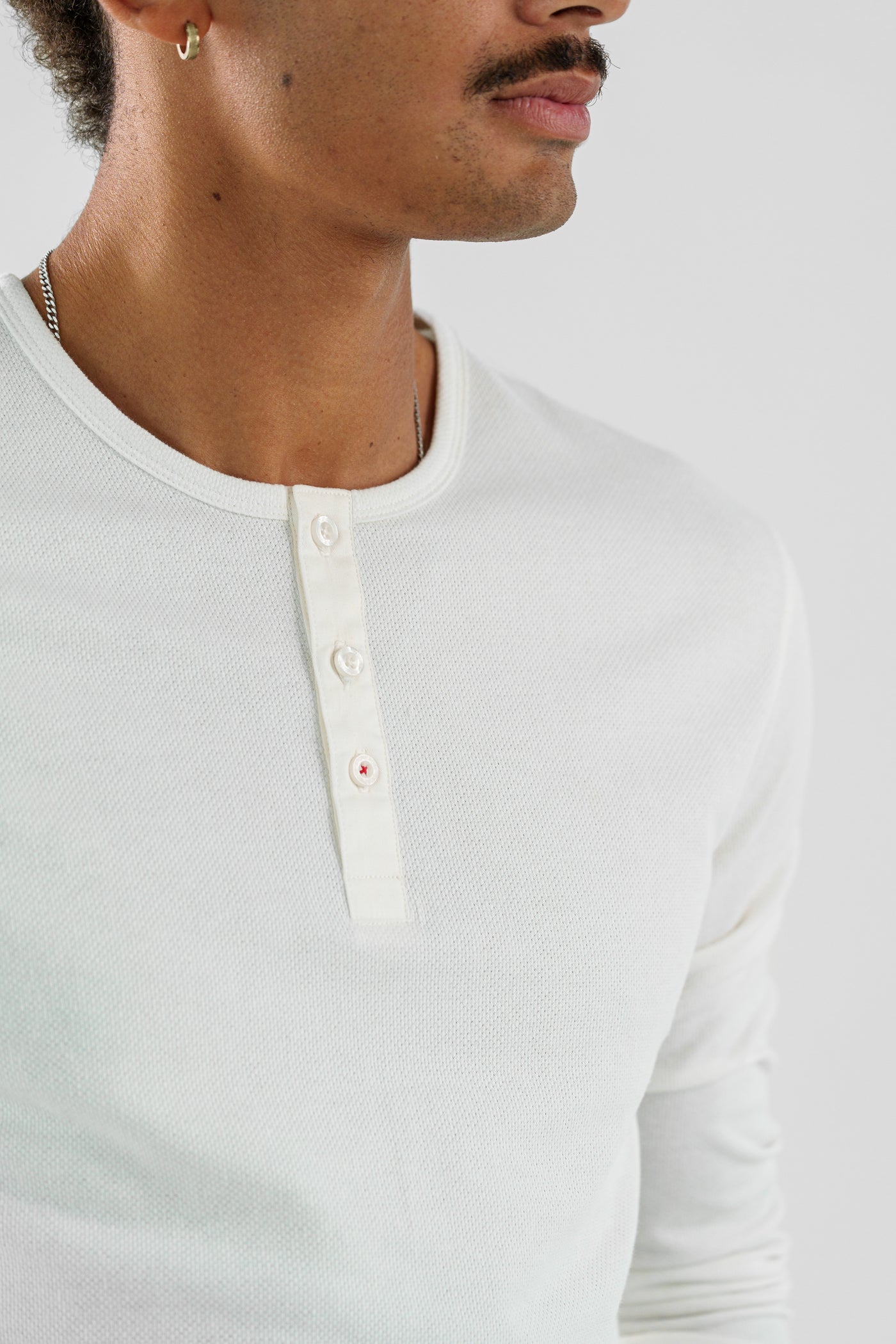 White Solid 3 Buttons Henley