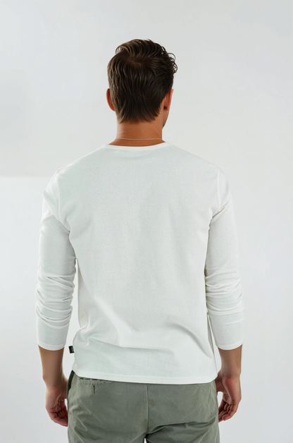 TRAILBLAZER - White Solid 3 Buttons Henley