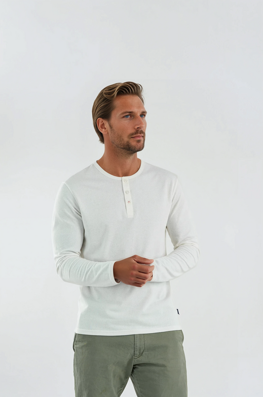 TRAILBLAZER - White Solid 3 Buttons Henley