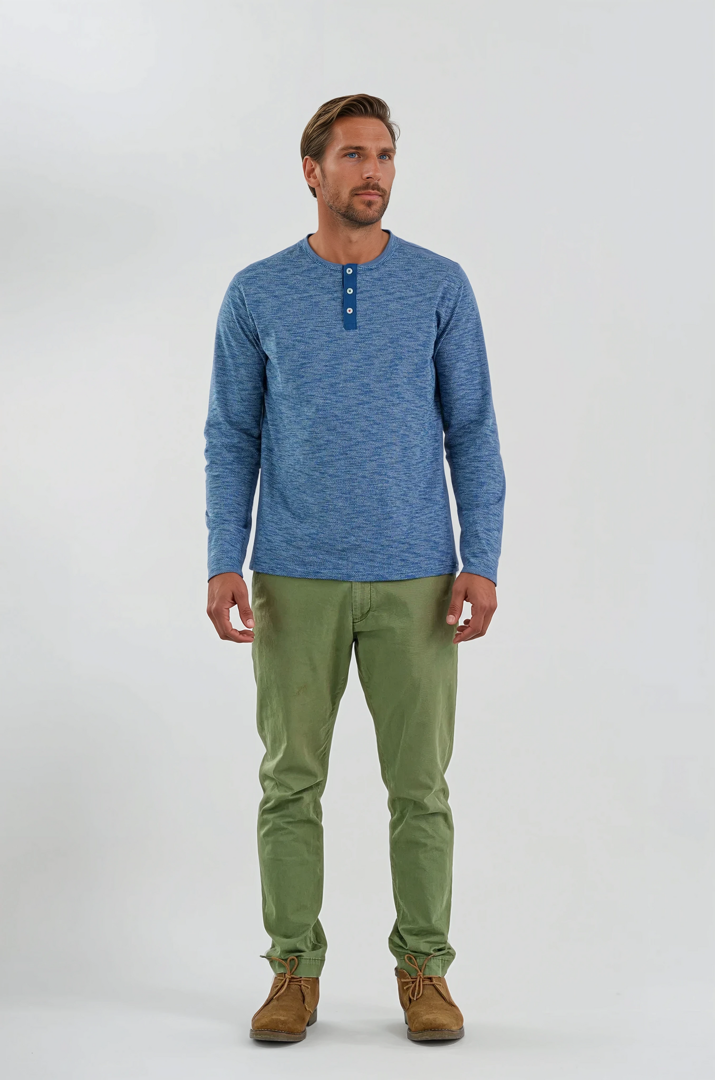 TRAILBLAZER - Denim Blue Solid Henley