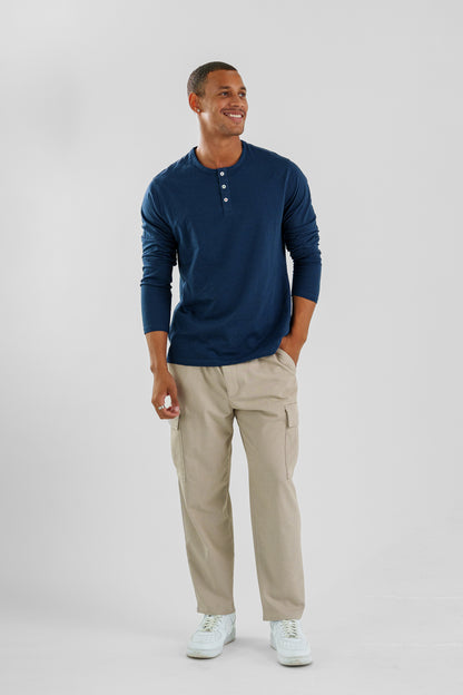 TRAILBLAZER - Navy Solid 3 Buttons Henley