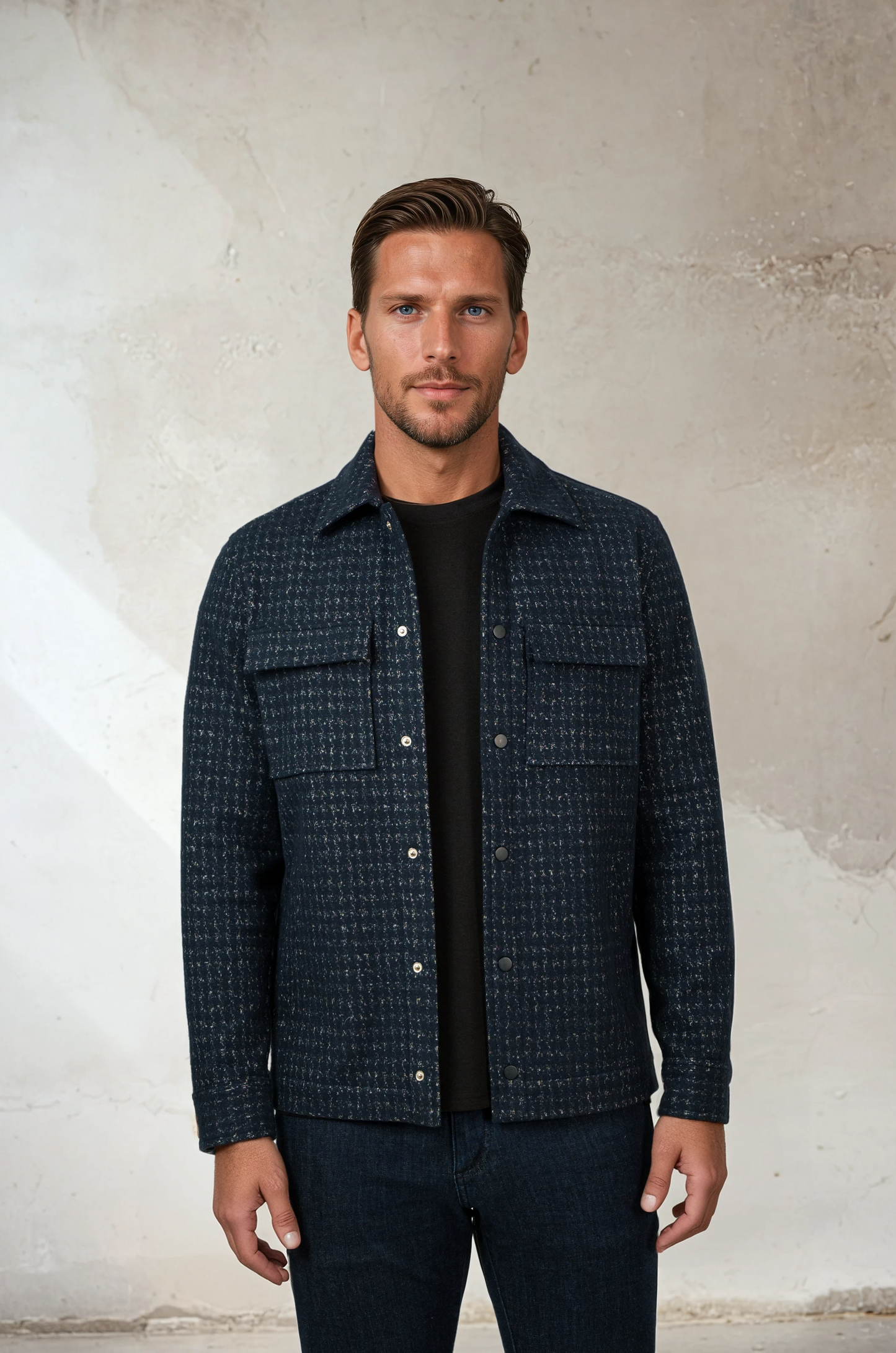 HUNTER - Dark Navy Knit Houndstooth Jacket