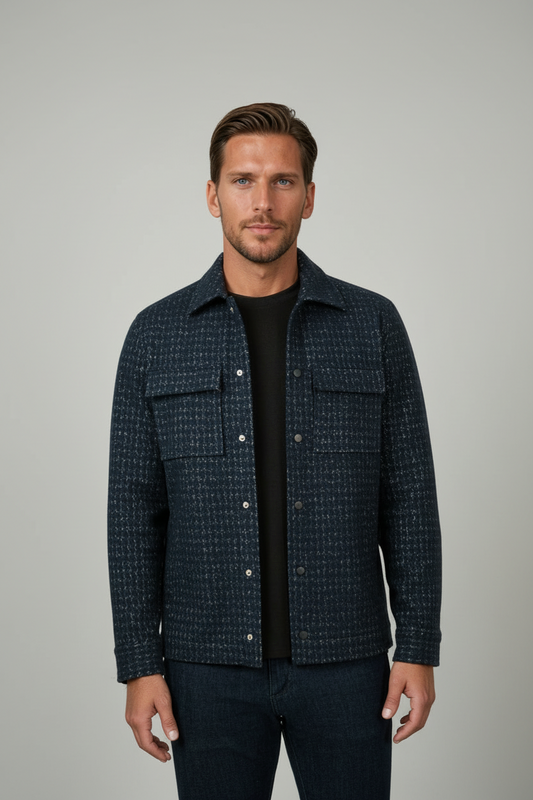 HUNTER - Dark Navy Knit Houndstooth Jacket