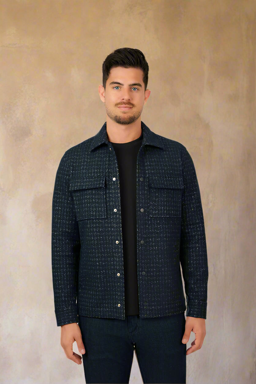 HUNTER - Dark Navy Knit Houndstooth Jacket