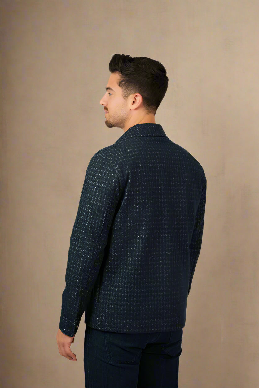 HUNTER - Dark Navy Knit Houndstooth Jacket