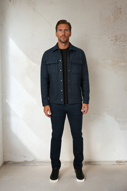 HUNTER - Dark Navy Knit Houndstooth Jacket