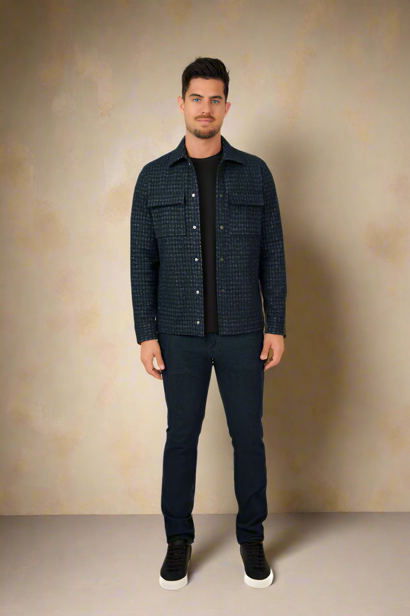 HUNTER - Dark Navy Knit Houndstooth Jacket