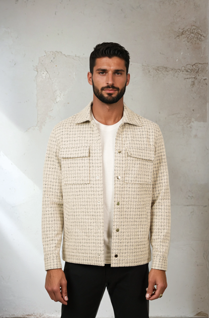 HUNTER - Light Beige Knit Houndstooth Jacket