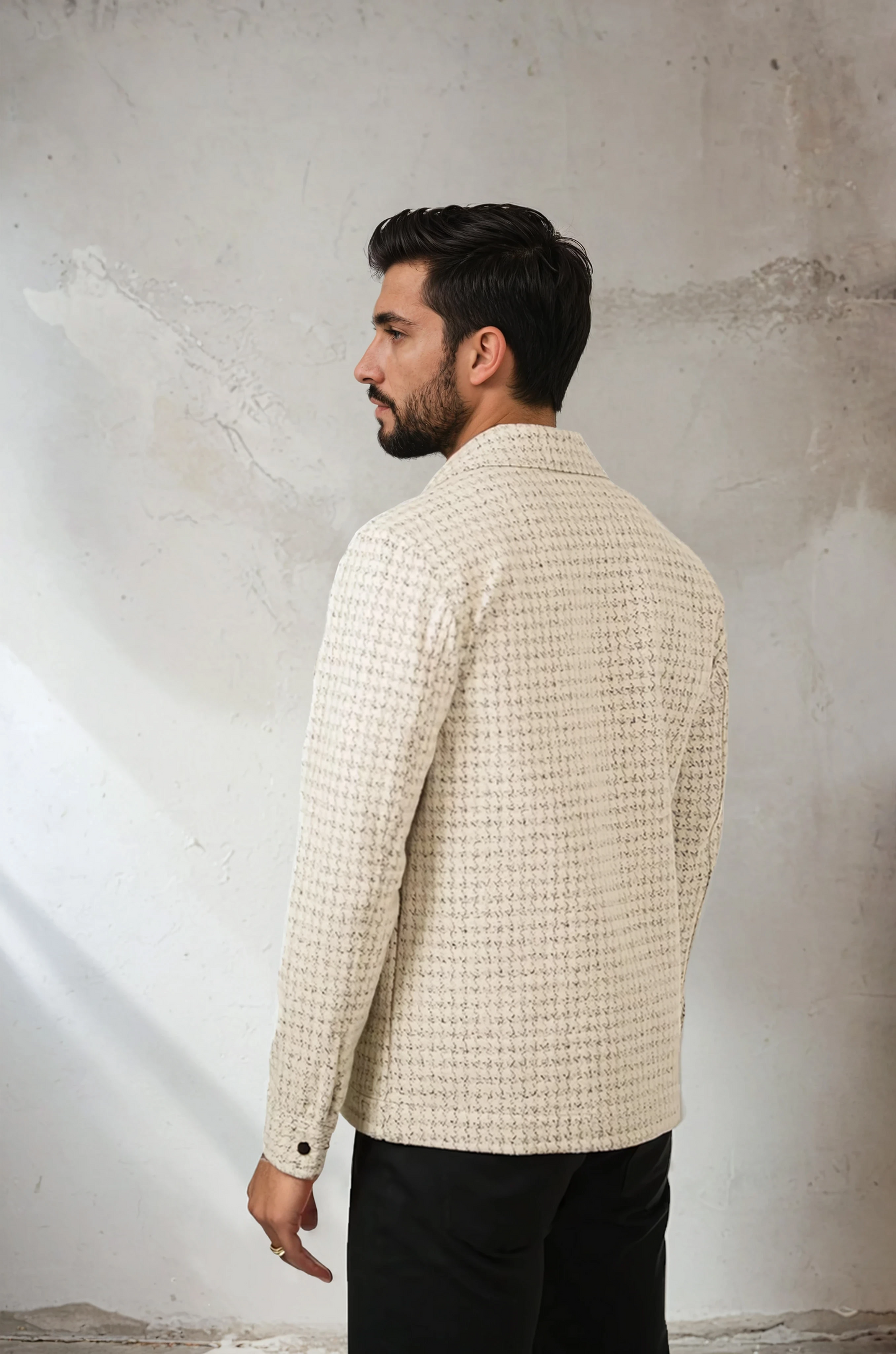 HUNTER - Light Beige Knit Houndstooth Jacket