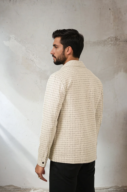 HUNTER - Light Beige Knit Houndstooth Jacket