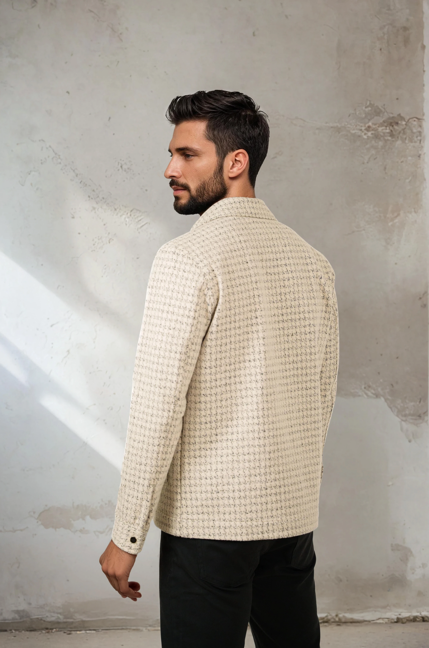 HUNTER - Light Beige Knit Houndstooth Jacket