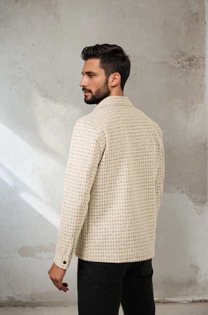 HUNTER - Light Beige Knit Houndstooth Jacket