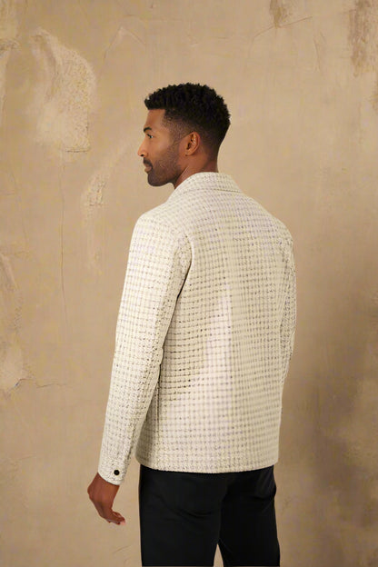 HUNTER - Light Beige Knit Houndstooth Jacket
